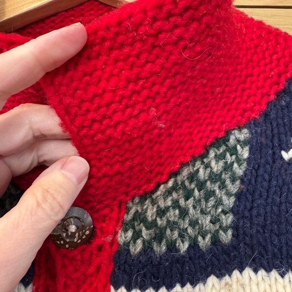 Vintage Ecuador Tejidos Hand Knit Chunky Heavy Wool Cardigan Hand Made - Picture 4 of 12